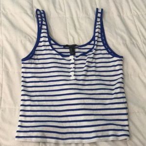 White tank top with blue horizontal stripes